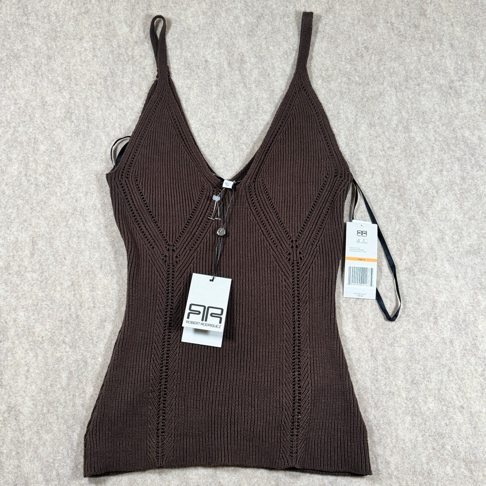 Robert Rodriguez Tank Womens Small Chocolate Brown Nessa Pointelle Knit V-Neck